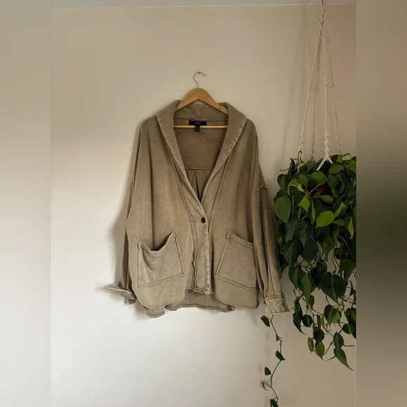 Forever 21 French Terry Jacket in Taupe - Picture 3 of 8